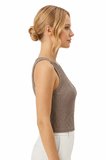 Premium - Tide Collection | Vizon Bisiklet Yaka Bürümcük Dokulu Kolsuz Kadın Crop Bluz