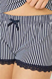 Lacivert Beyaz Çizgili İnce Askılı Şortlu Pamuklu Pijama Takımı