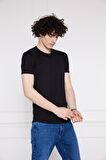 MEKA Siyah Bisiklet Yaka % 100 Pamuk Kumaş Düz Renk Rahat Kalıp Kısa Kol T-shirt 