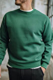 Erkek Basic Oversize Sweatshirt Koyu Yeşil