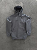 Kapşonlu Üç İplik Penye Basic SweatShirt - Boyalı Gri