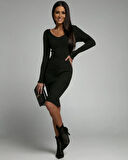 Kadın Uzun Kollu V Yaka Triko Elbise