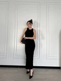 Kolsuz Uzun Elbise - Siyah
