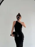 Kolsuz Uzun Elbise - Siyah