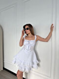 Mini Askılı Elbise - Beyaz