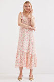 2237 Desenli Askılı Viskon Elbise - Pembe