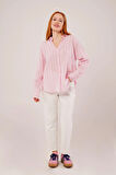 Kol Düğmeli Çizgili Pembe Gömlek