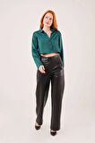Saten Crop Model Yeşil Gömlek