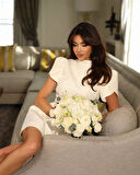 Kadın Atlas Kumaş Iç Astarlı Gizli Fermuarlı Inci Düğme Detaylı Mini Elbise