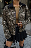 LEOPAR DESEN CROP CEKET GABARDİN - Leopar