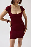 Pencere Detay Mini Dekolte Elbise