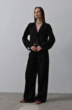 Önü Bağlamalı Crop Takım - Siyah