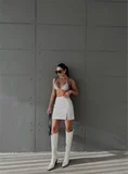 KAPİTONE DERİ ETEK YIRTMAÇLI - Beyaz