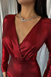 PARLAK KRUVAZE BODYSUİT - Bordo