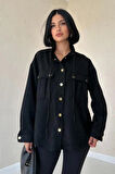 Siyah Çıtçıtlı Süet Gömlek