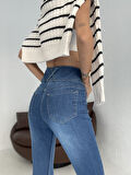 Yüksek Bel Likralı Jean Pantolon 90 Cm