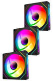 7C-120S 120*120*25mm Double Ring Aynalı ARGB  Siyah 3 LÜ SET Kasa Fanı Set