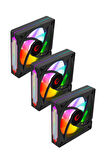 7C-120S 120*120*25mm Double Ring Aynalı ARGB  Siyah 3 LÜ SET Kasa Fanı Set