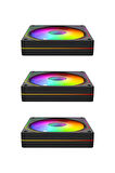 7C-120S 120*120*25mm Double Ring Aynalı ARGB  Siyah 3 LÜ SET Kasa Fanı Set