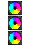 7C-120S 120*120*25mm Double Ring Aynalı ARGB  Siyah 3 LÜ SET Kasa Fanı Set