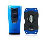 Colibri Monaco Puro Çakmak + V Kesici Seti Metalik Mavi