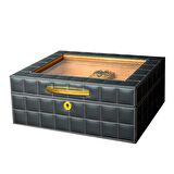 Lubinski Deri Camlı Humidor Puro Kutusu Gri 50s