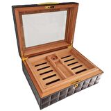 Lubinski Deri Camlı Humidor Puro Kutusu Gri 50s