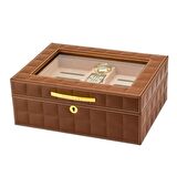 Lubinski Deri Camlı Humidor Puro Kutusu Kahve 50s