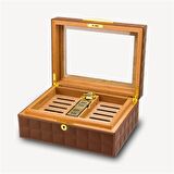 Lubinski Deri Camlı Humidor Puro Kutusu Kahve 50s