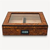 Lubinski Cedar Basic Camlı Puro Kutusu Humidor Slim Dijital Kahve 15s