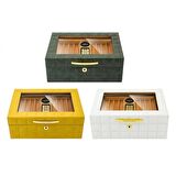Lubinski Deri Camlı Humidor Puro Kutusu Yeşil 50s