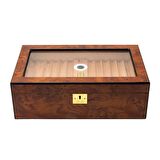 Lubinski Yeni Cedar Camlı Tepsili Puro Kutusu Humidor Kahve 60s