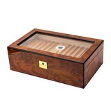 Lubinski Yeni Cedar Camlı Tepsili Puro Kutusu Humidor Kahve 60s