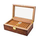 Lubinski Yeni Cedar Camlı Tepsili Puro Kutusu Humidor Kahve 60s
