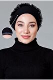 Dikişsiz Silikonlu Kaymaz Fırfırlı Bone Siyah