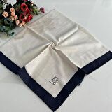 Levidor Premium Monogram Eşarp Beyaz-Lacivert GX0203