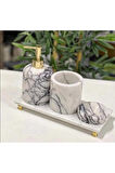 LEYLİ- GOLD TOP DETAYLI LEYLAK MERMER BANYO SETİ- 4 PARÇA