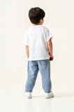 Teddy Tshirt Desenli Kot Pantolon Takım Beyaz