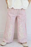 Pembe Çizgili Aplikeli Kız Çocuk Pantolon Pembe