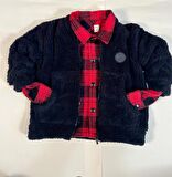 Kış Yünü Peluş Hırka Unisex Siyah