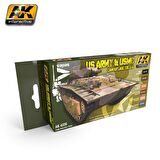 AK Interactive 4220 US Army ve USMC Kamuflaj Renkleri Model Boyası Seti 6x17 ml