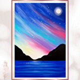 Aurora Gecesi Tablosu - Renkli Gökyüzü ve Deniz Temalı Pleksi Dekor