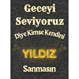 Geceyi Seviyoruz Diye Ahşap Retro Vintage Poster