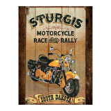 Sturgis Retro Motosiklet Yarışı Ahşap Dekoratif Tablo