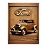 Klasik Ford Araç Temalı Dekoratif Ahşap Tablo