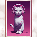 DJ Kedi - Pembe Kulaklıklı Modern Sevimli Poster