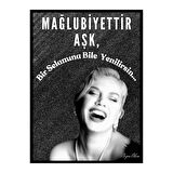 Mağlubiyettir Aşk Yazılı Siyah-Beyaz Ahşap Retro Poster Tablo