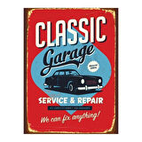 Classic Garage Retro Ahşap Poster Tablo | Vintage Oto Servis Tasarımı