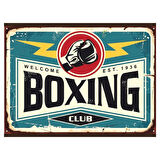 Boxing Club Retro Ahşap Poster Tablo | Vintage Boks Temalı Spor Dekoru
