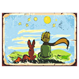 Küçük Prens ve Tilki Temalı Yıldızlı Ahşap Retro Poster Tablo